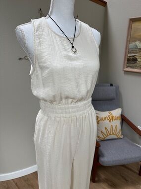 a new day Cream Sleeveless guaze Wide-Leg Jumpsuit